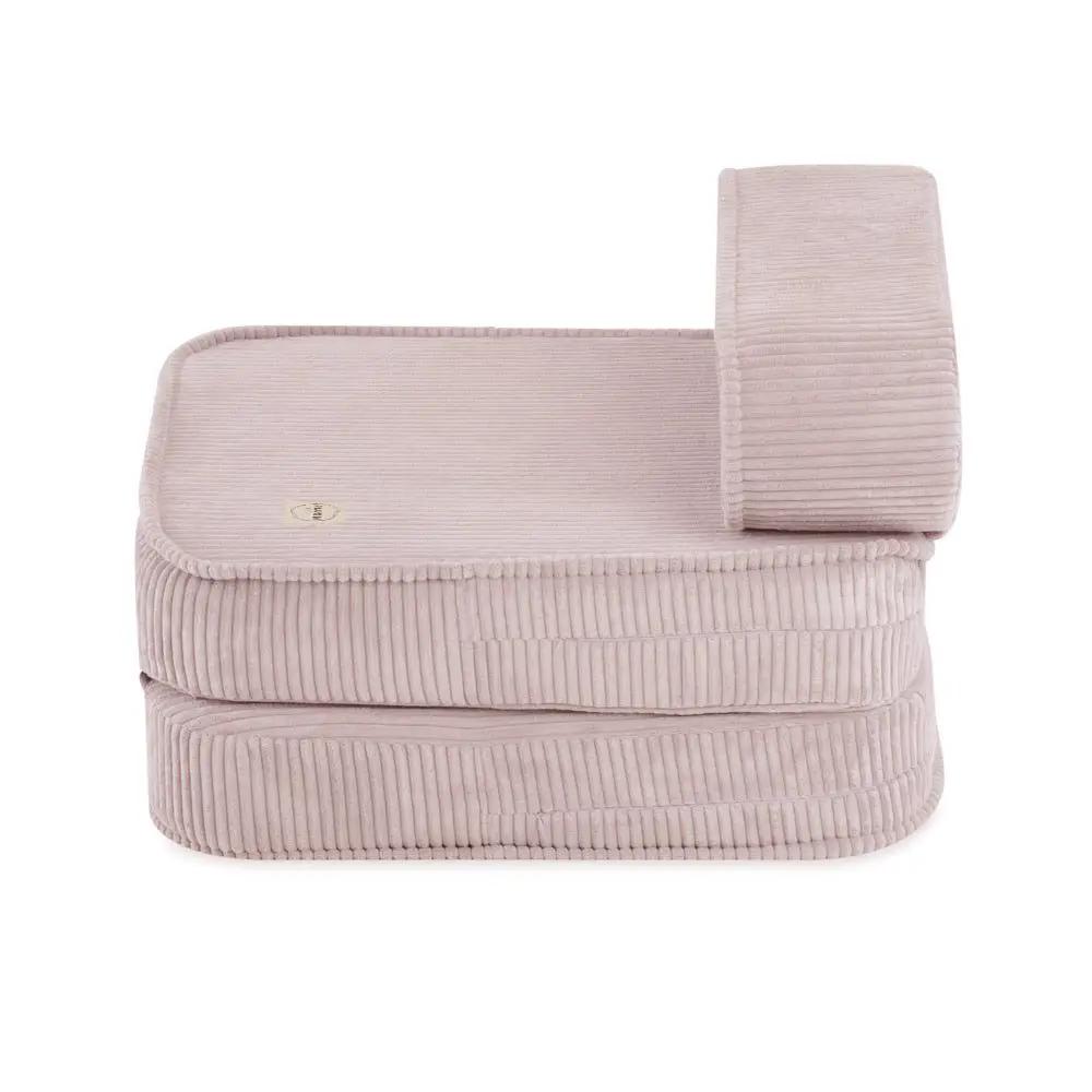 Chaise longue enfant, 150x60x25 cm, velours côtelé rose clair premium - Plush Nest by Misioo