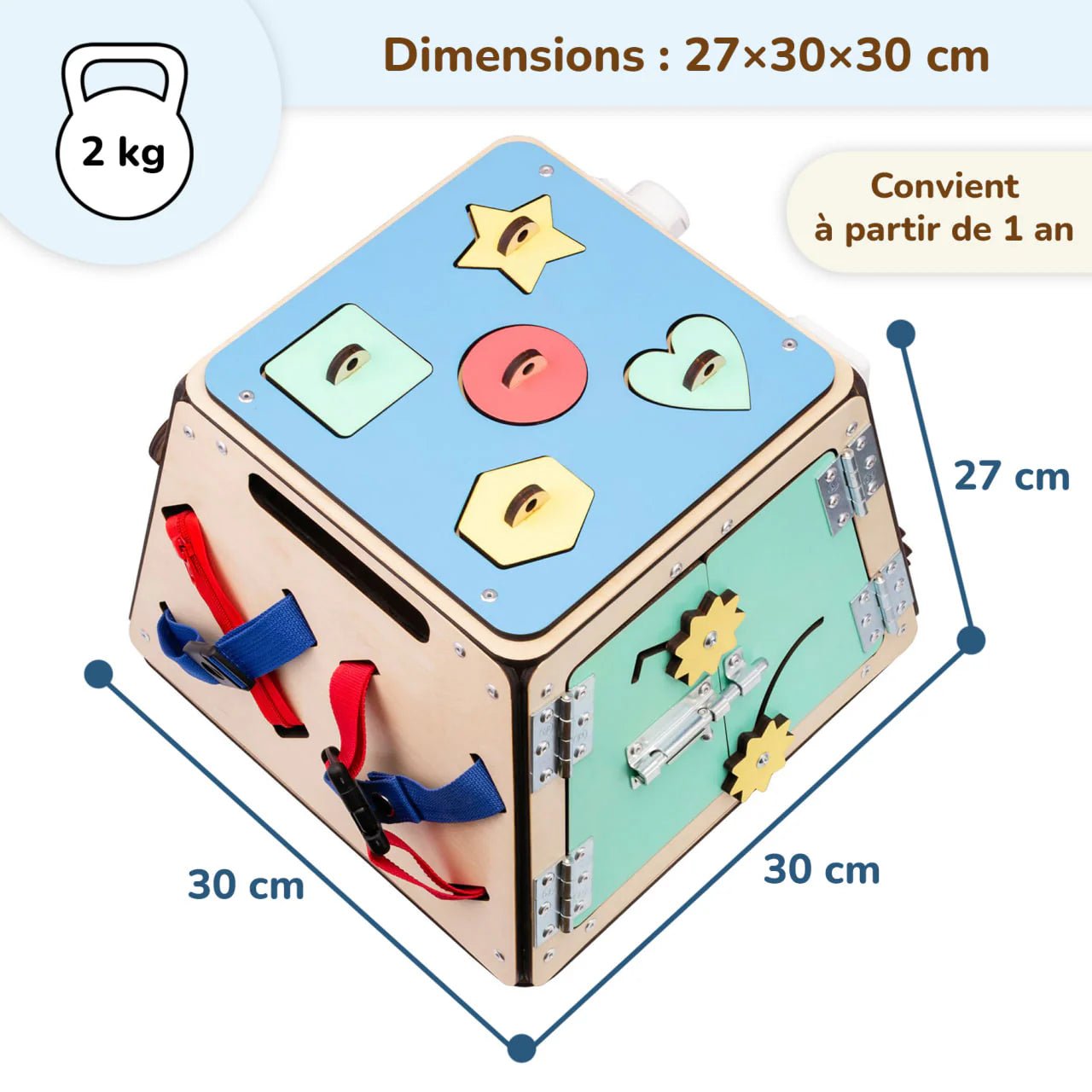 Coffre - fort - busy Board montessori, Bois Natura, 12 mois - BusyKids - myplayground