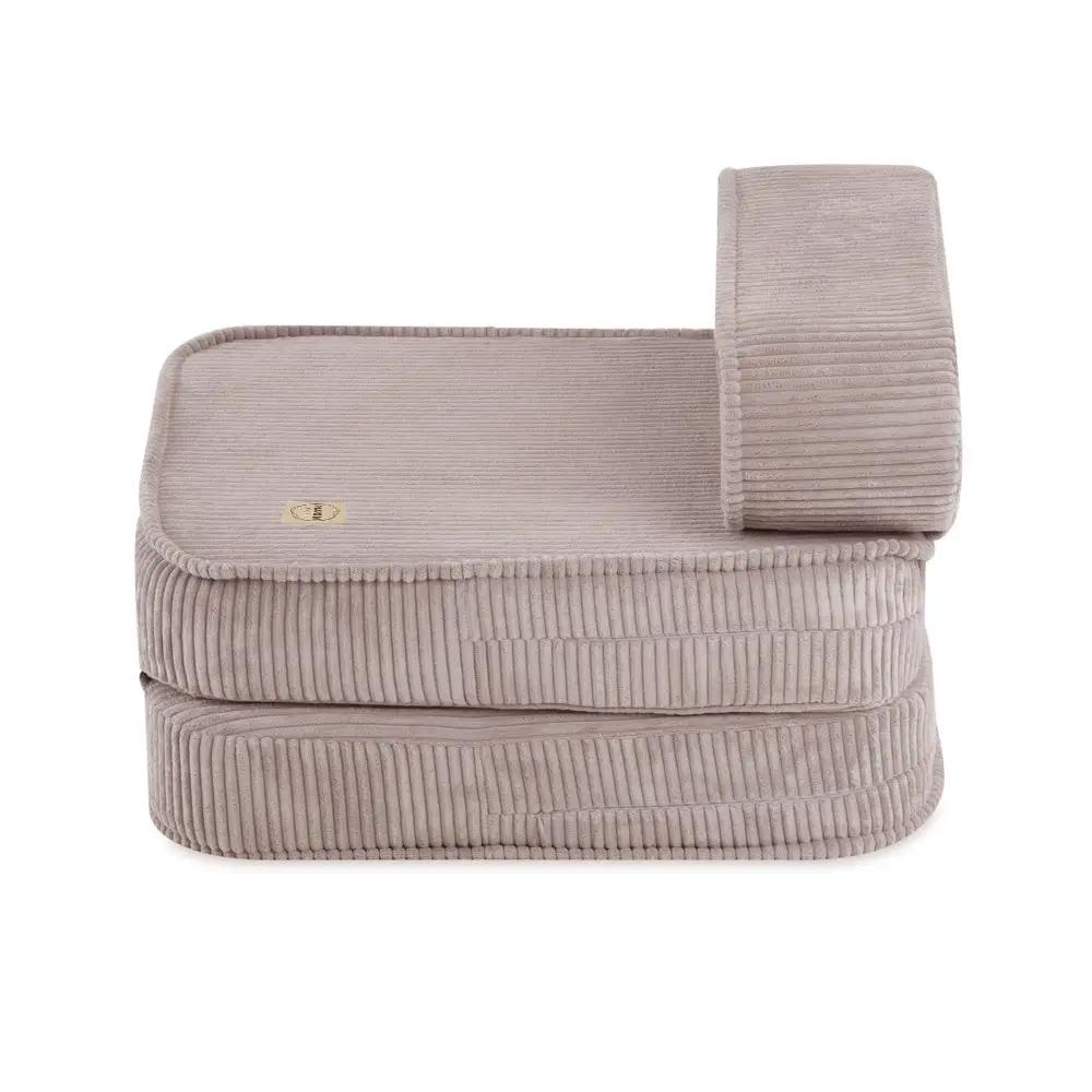 Chaise longue enfant, 150x60x25 cm, velours côtelé beige premium - Plush Nest by Misioo