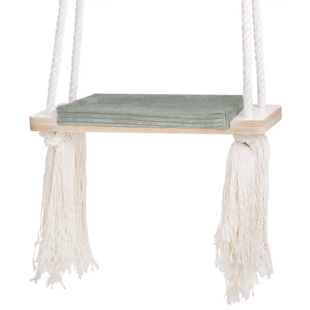 Balançoire d'intérieur plate - Velours côtelé vert premium - Plush Nest by Misioo