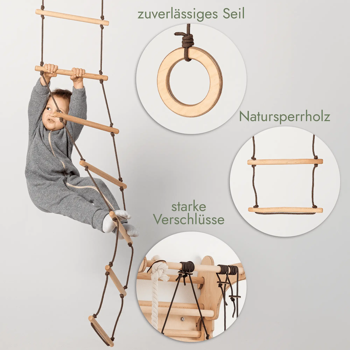 Three Swing Set With Disc Swing Rings And Rope Ladder For Toddlers Builds Balance And Confidence Indoor Outdoor Gym by Goodevas