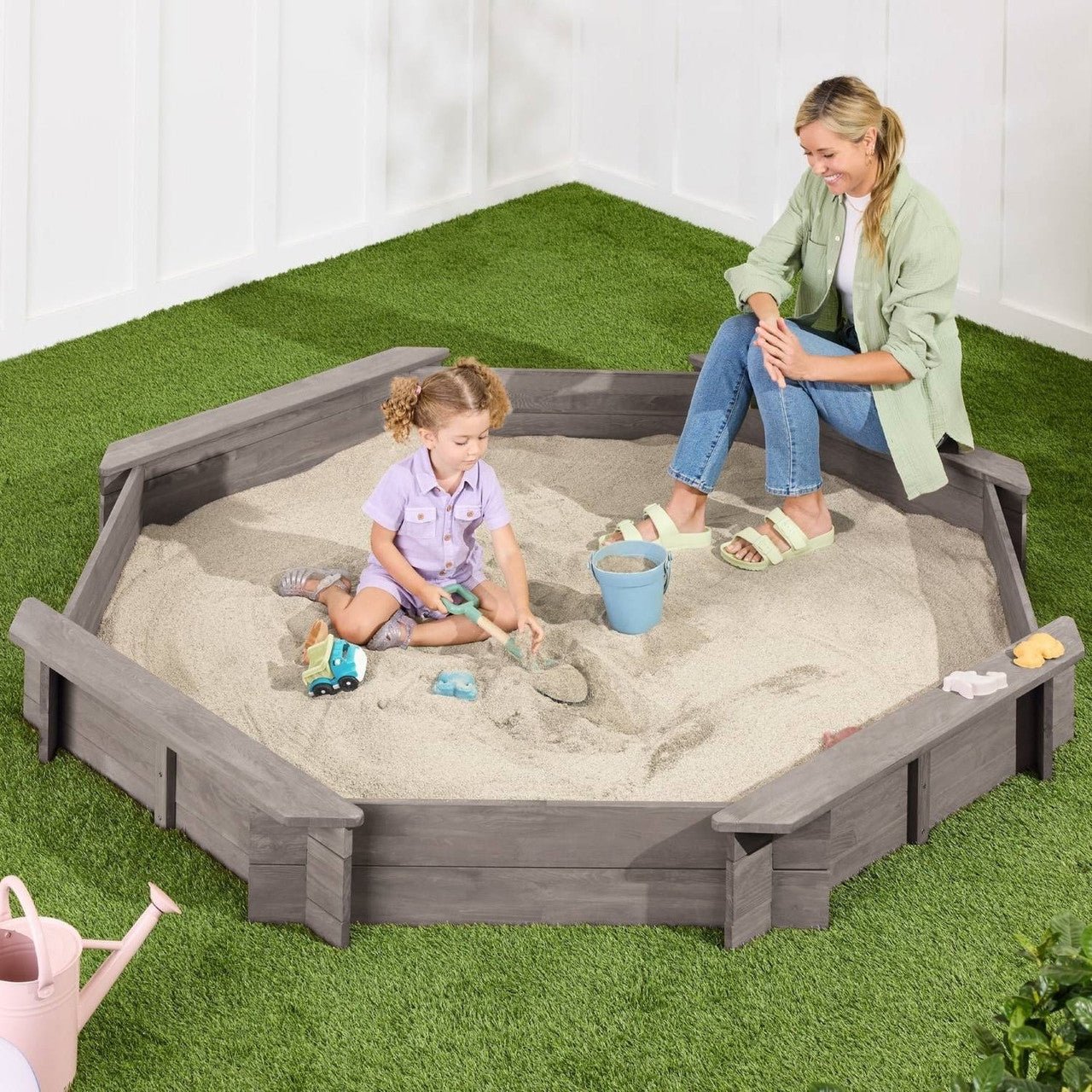 Outdoor Kid's Octagonal Sandbox in Grey Wood Finish - myplayground