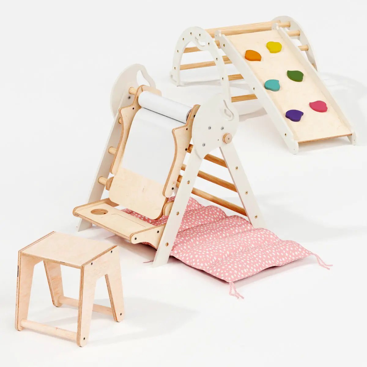 Montessori Pikler Triangle 5-in-1 Climbing Set for Toddlers 1 to 3 Years Arch Slide Board Cushion Creative Play by Goodevas