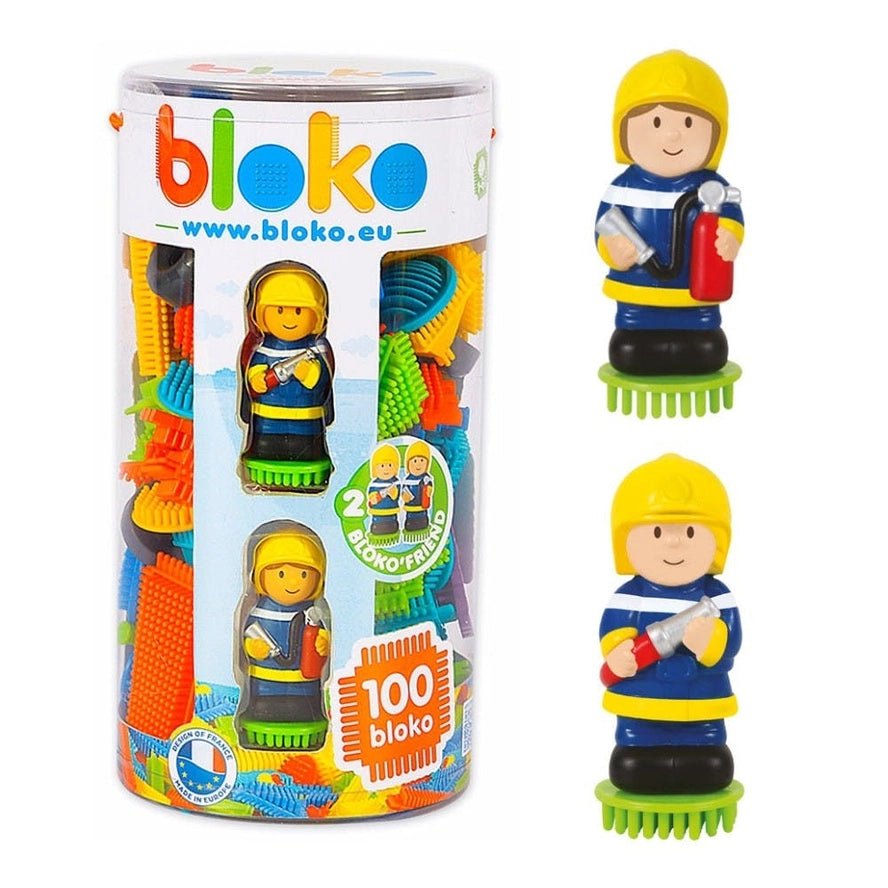 Tube 100 Bloko + 2 Figurines 3D Pompiers - Bloko - myplayground