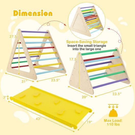 3 Piece Toddler Triangle Set Montessori with 2 Climbing Triangles and 1 Ramp - Colorful - myplayground