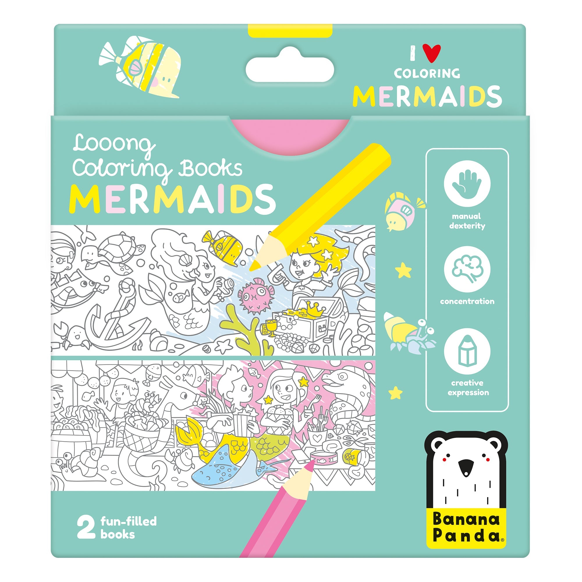 Livres de Coloriage Looong - J'adore Colorier les Sirènes - Banana Panda - myplayground