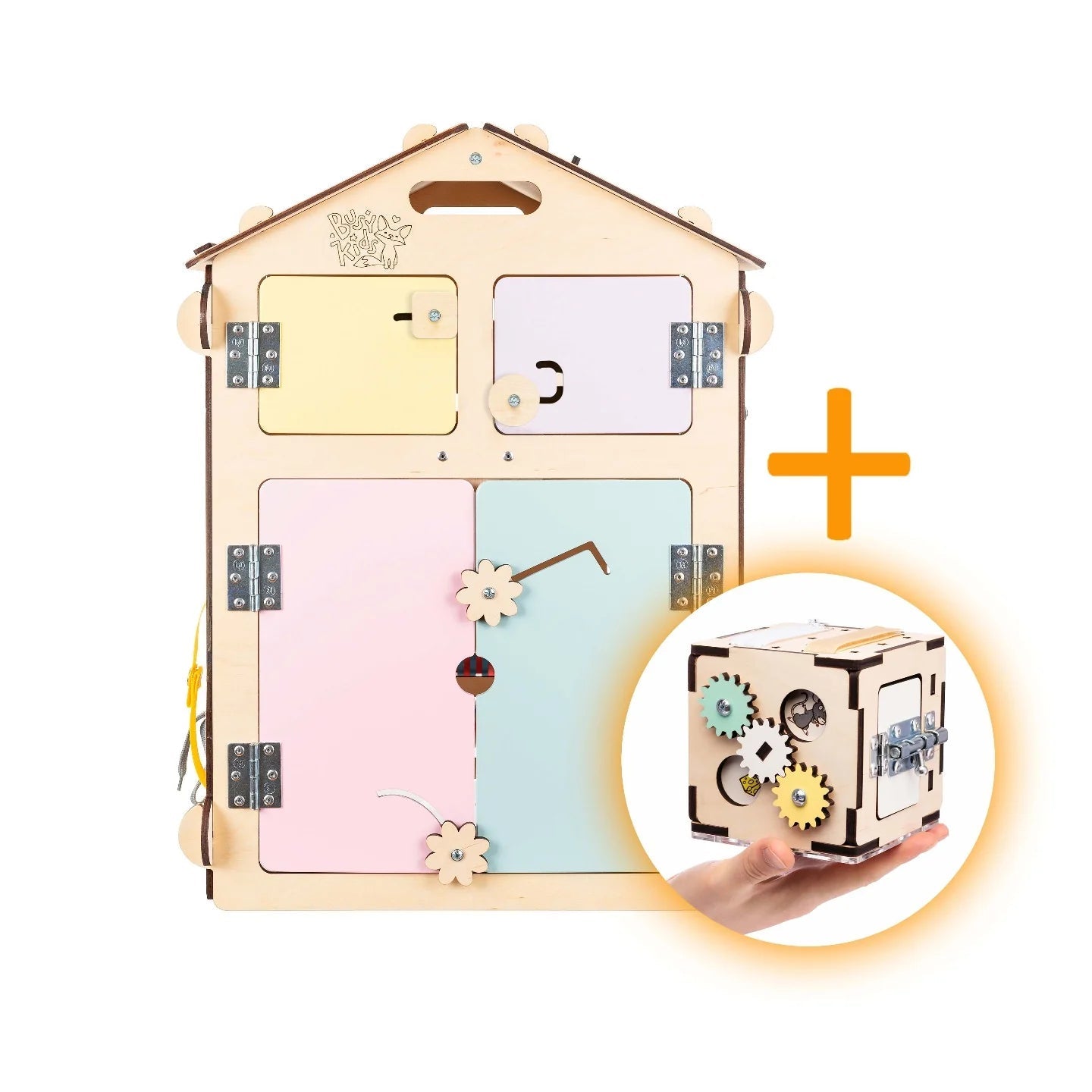 Ensemble Maisonnette et Cube Interactif - Natura/Pastel, bois natura - 12 à 18 mois - BusyKids - myplayground