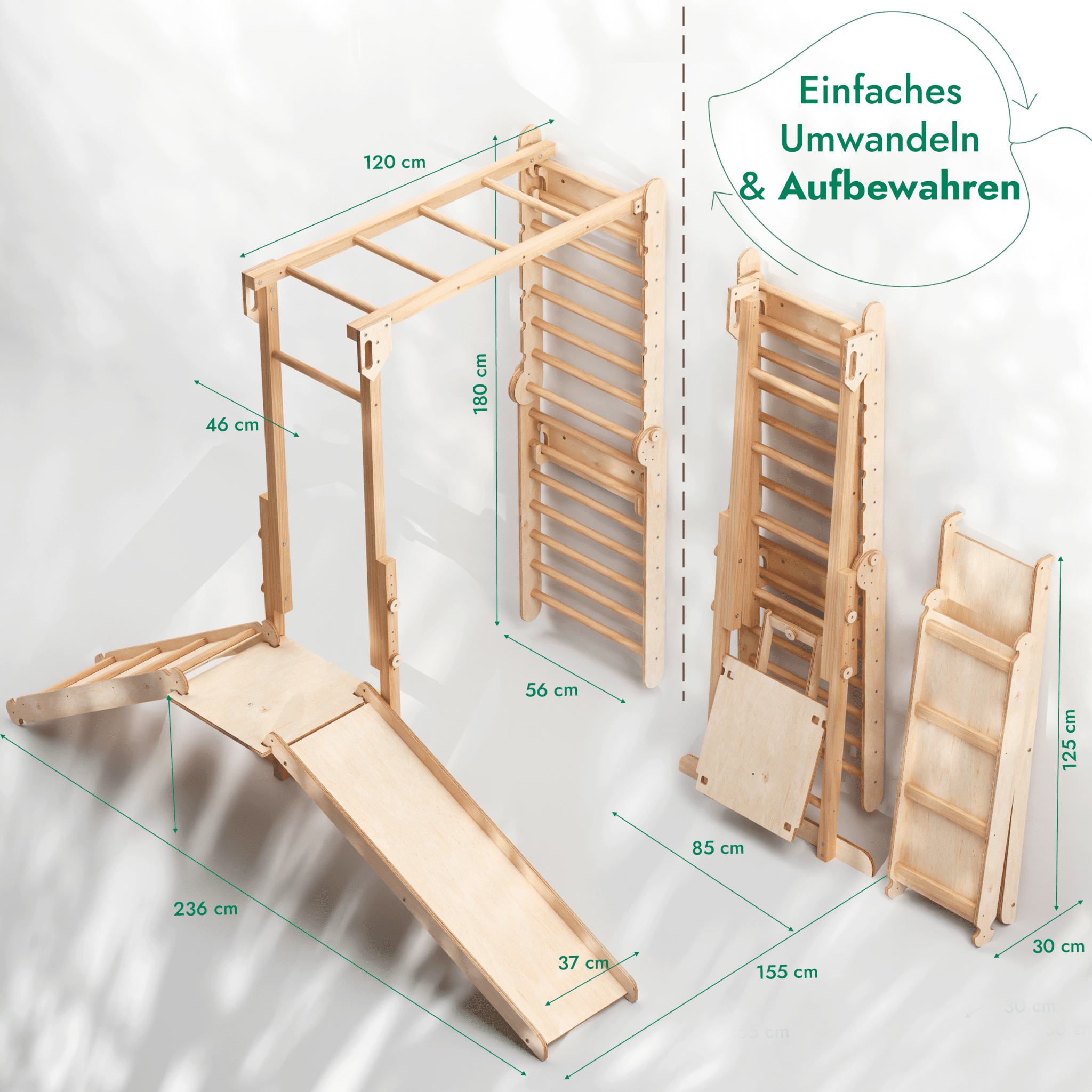 7 - in - 1 Dschungel - Spielset für Kinder: Sprossenwand + Kletterstange + Schaukelset + Rutsche + Kletterrampe - myplayground