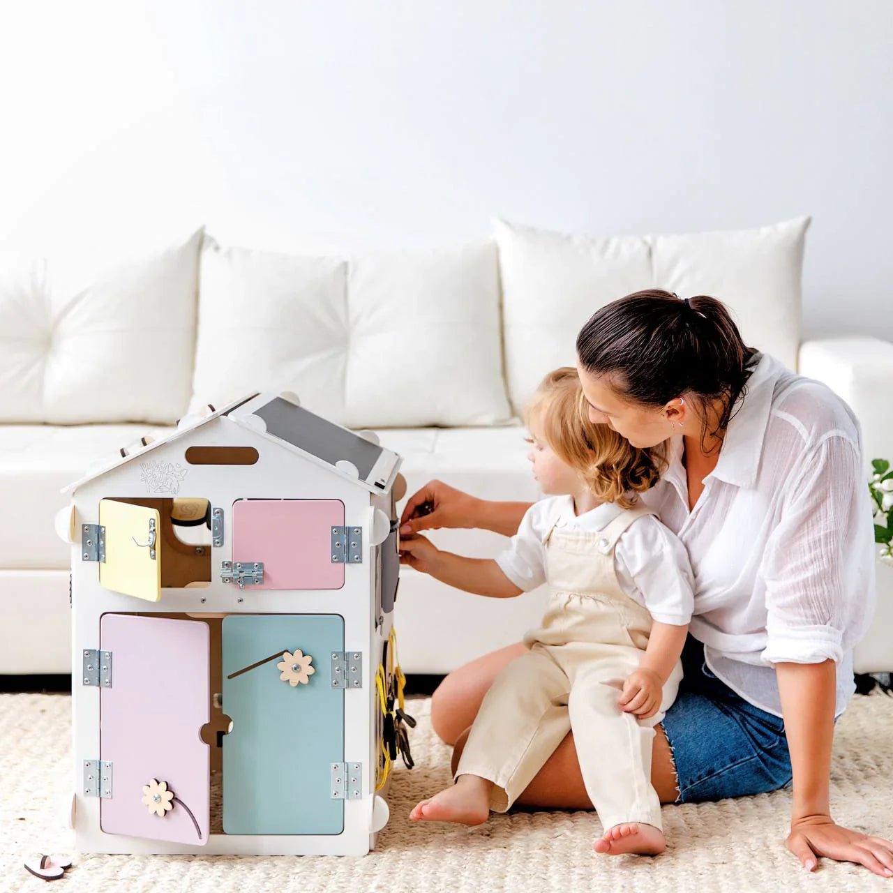 Maisonnette Éducative blanche - pastel, édition limitée, Bois Natura, 12 à 18 mois - BusyKids - myplayground