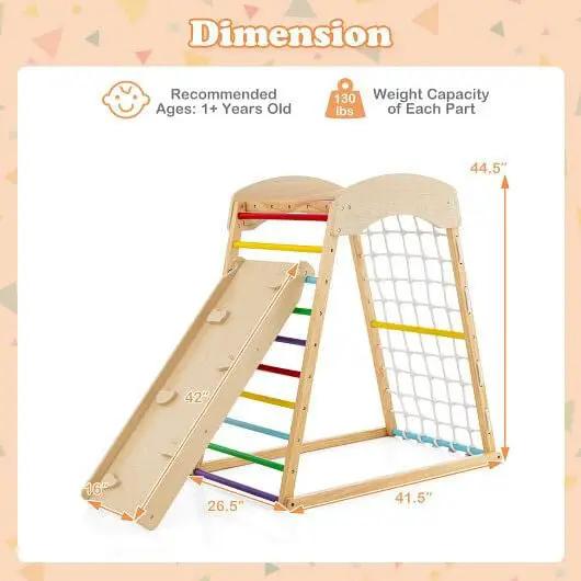 6-in-1 Jungle Gym Wooden Indoor Playground with Double-Sided Ramp and Monkey Bars-Multicolor by myplayground