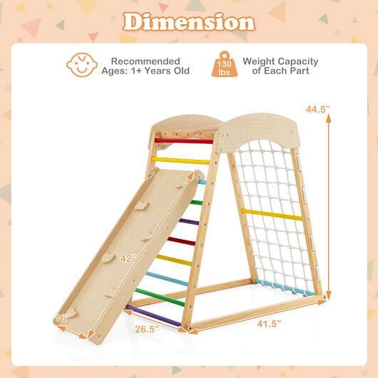 6 - in - 1 Jungle Gym Wooden Indoor Playground with Double - Sided Ramp and Monkey Bars - Multicolor - myplayground