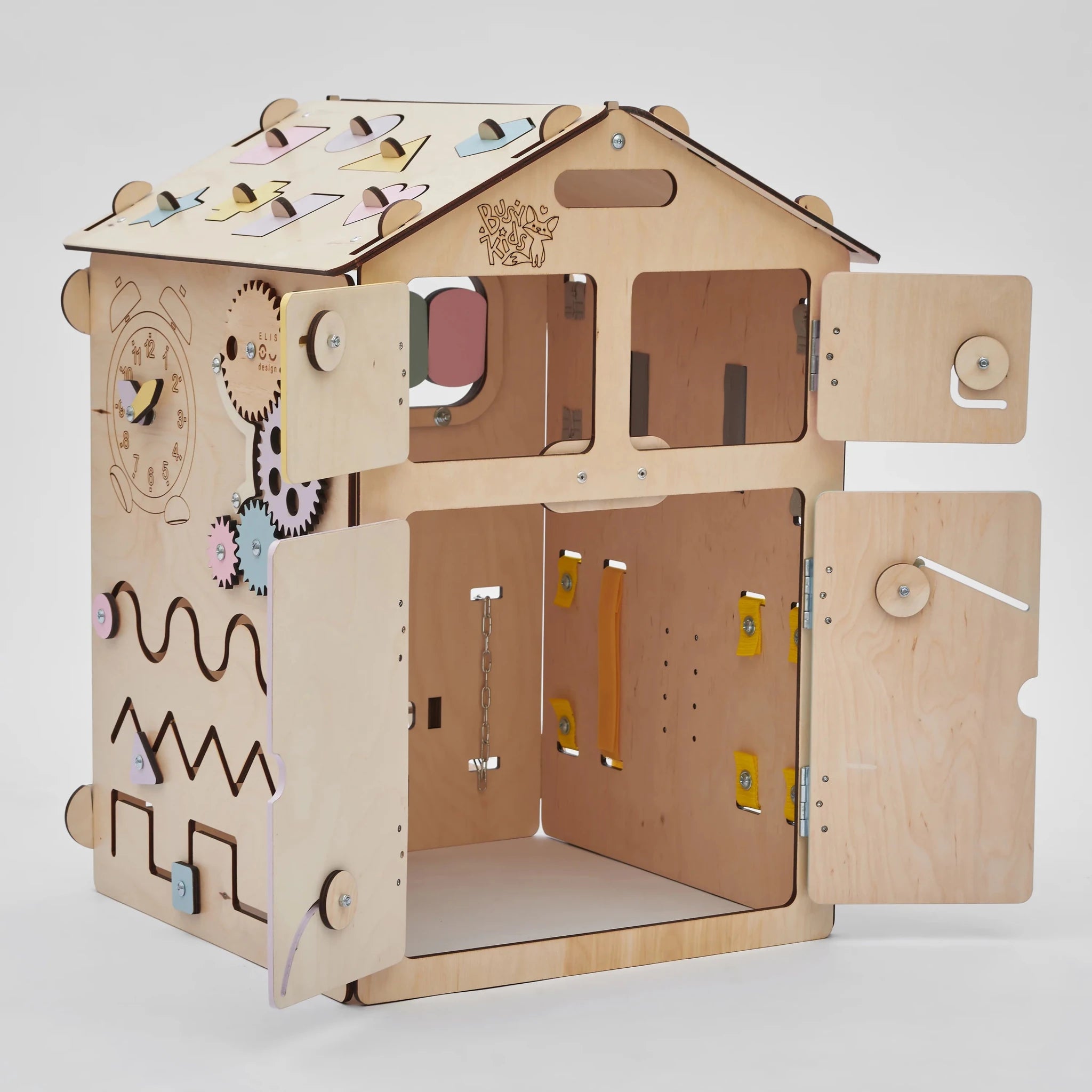 Ensemble Maisonnette et Cube Interactif - Natura/Pastel, bois natura - 12 à 18 mois - BusyKids - myplayground