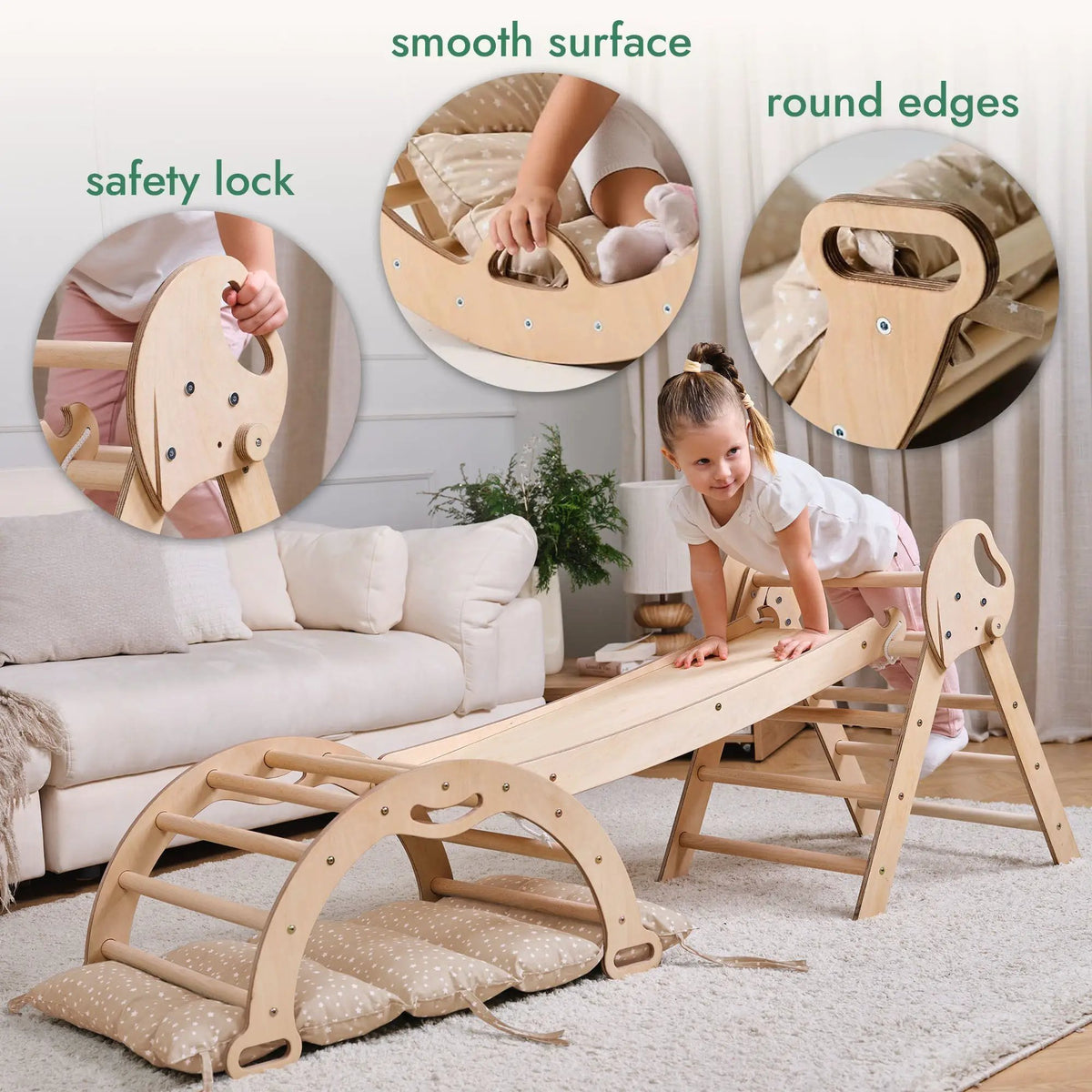 Montessori 4-in-1 Toddler Climbing Set With Pikler Triangle Climbing Arch Slide Board And Cushion Used Like New by Goodevas