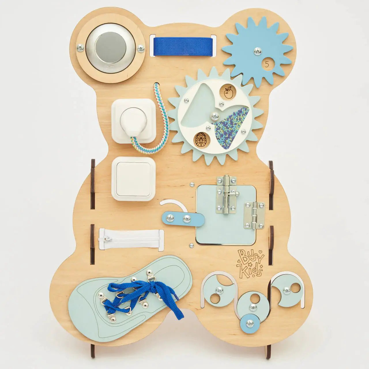 Busy Board « Ourson Curieux » - Bois Natura, 12 mois - BusyKids by BusyKids