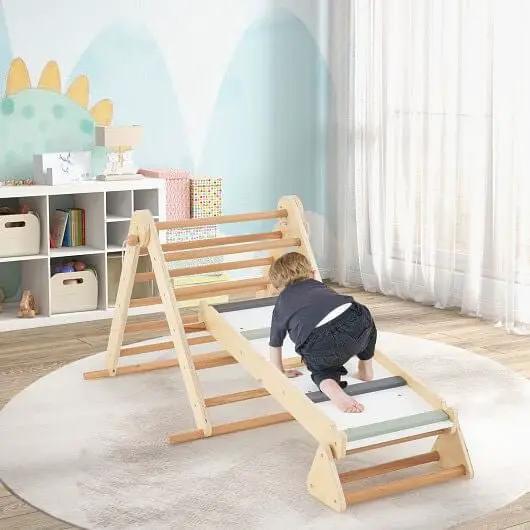 3-in-1 Pikler Triangle Climbing Set Kids Foldable Montessori Toys with Ramp-Natural by myplayground