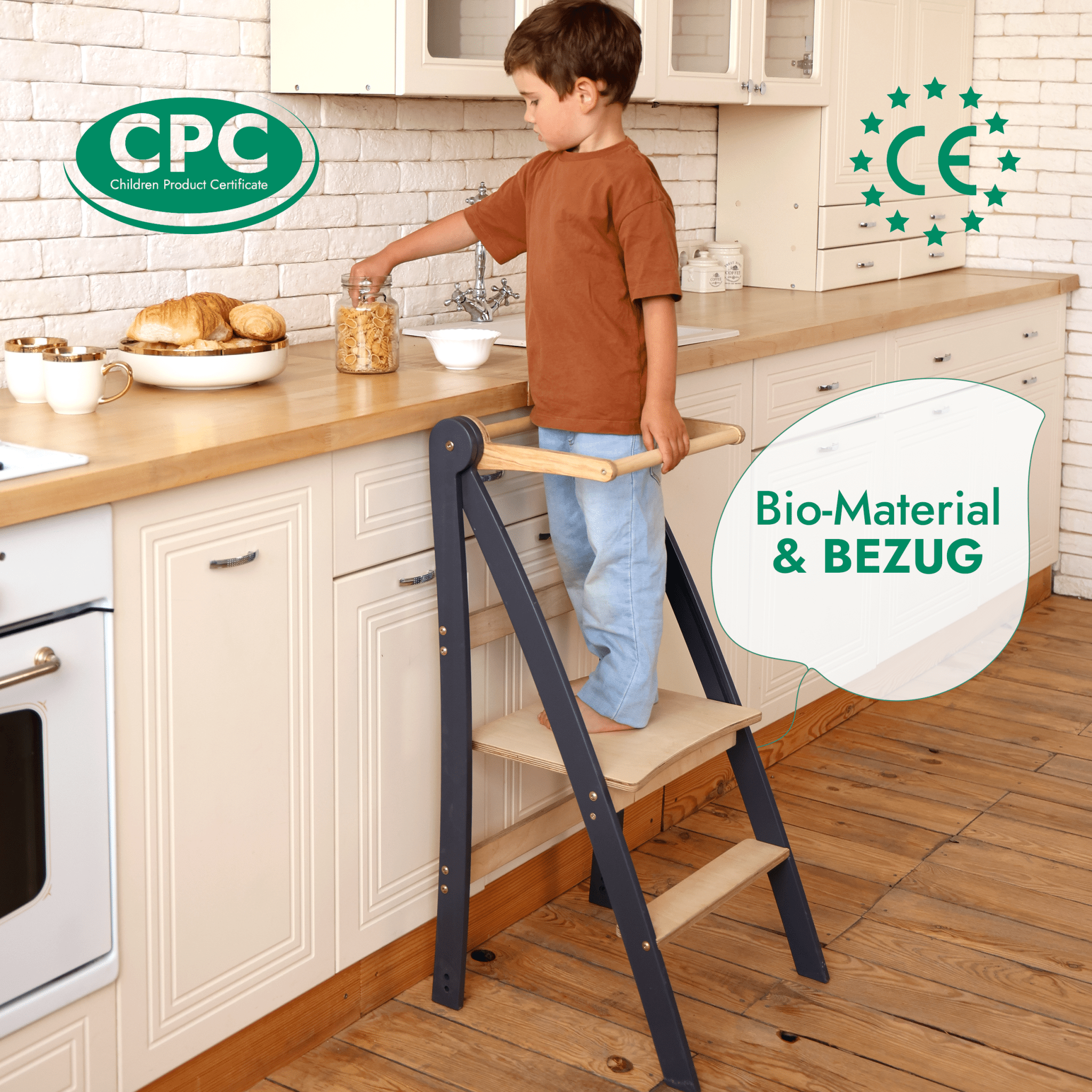 Holz Lernleiter Montessori: Hocker für Kinder - Grau - myplayground
