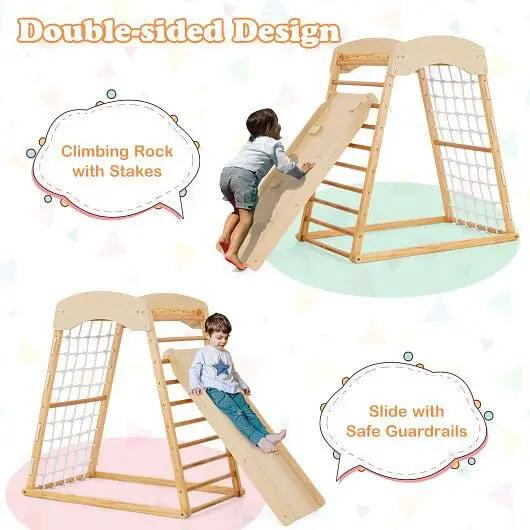 6-in-1 Jungle Gym Wooden Indoor Playground with Double-Sided Ramp and Monkey Bars-Multicolor by myplayground