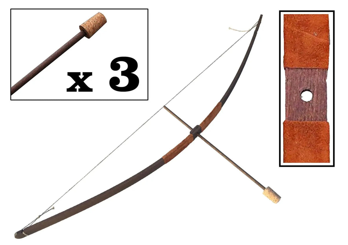 MANCHE EN DAIM BOW RUSTIK S + 3 FLÈCHES À POINTE EN LIÈGE - Jeu de role pour enfant by KALID MEDIEVAL