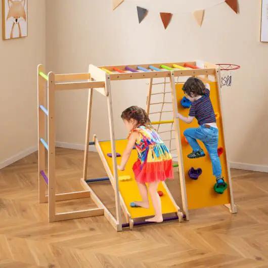 Kids Indoor Playground 6-in-1 Jungle Gym for 3-14 Years Olds-Macaron by myplayground