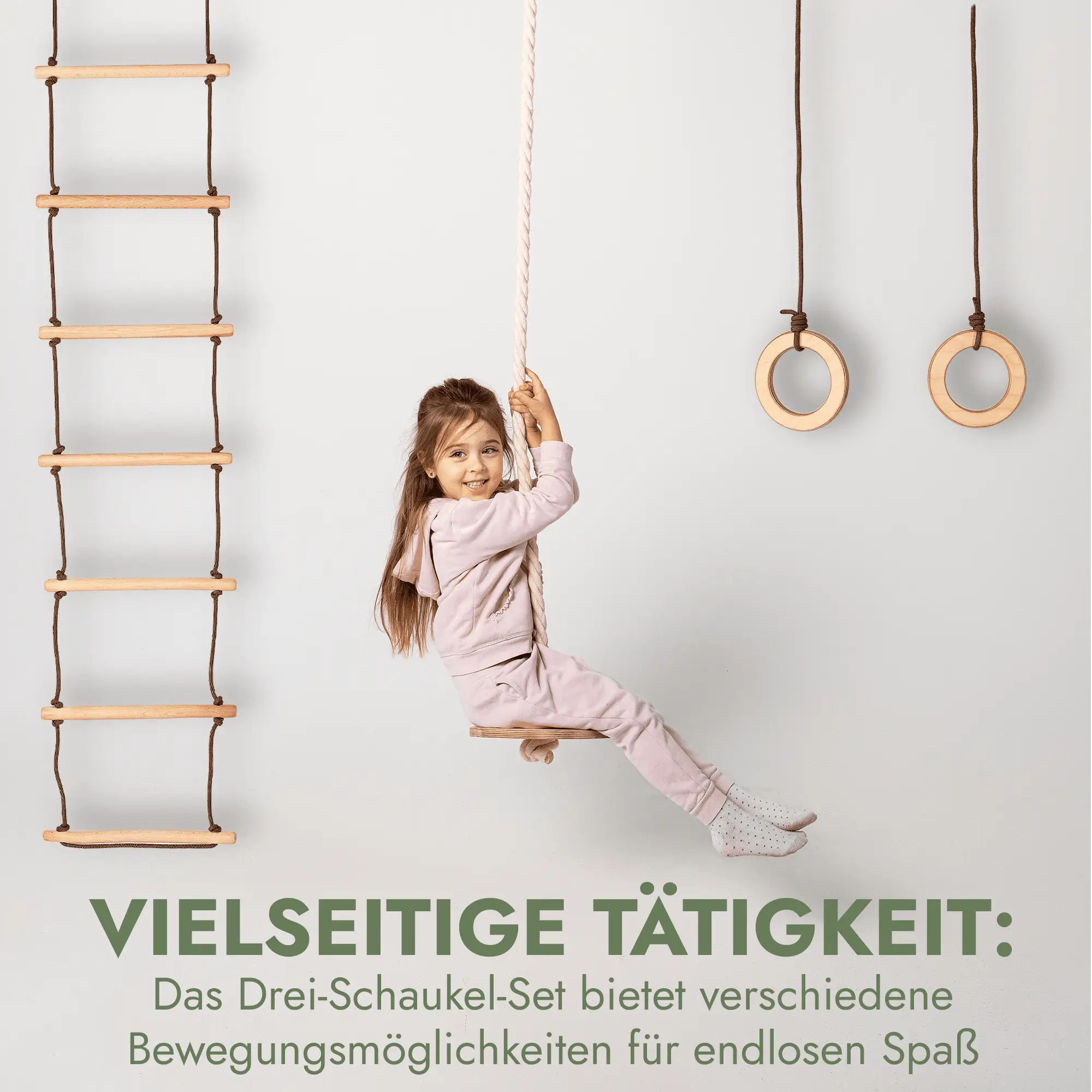 Three Swing Set With Disc Swing Rings And Rope Ladder For Toddlers Builds Balance And Confidence Indoor Outdoor Gym by Goodevas
