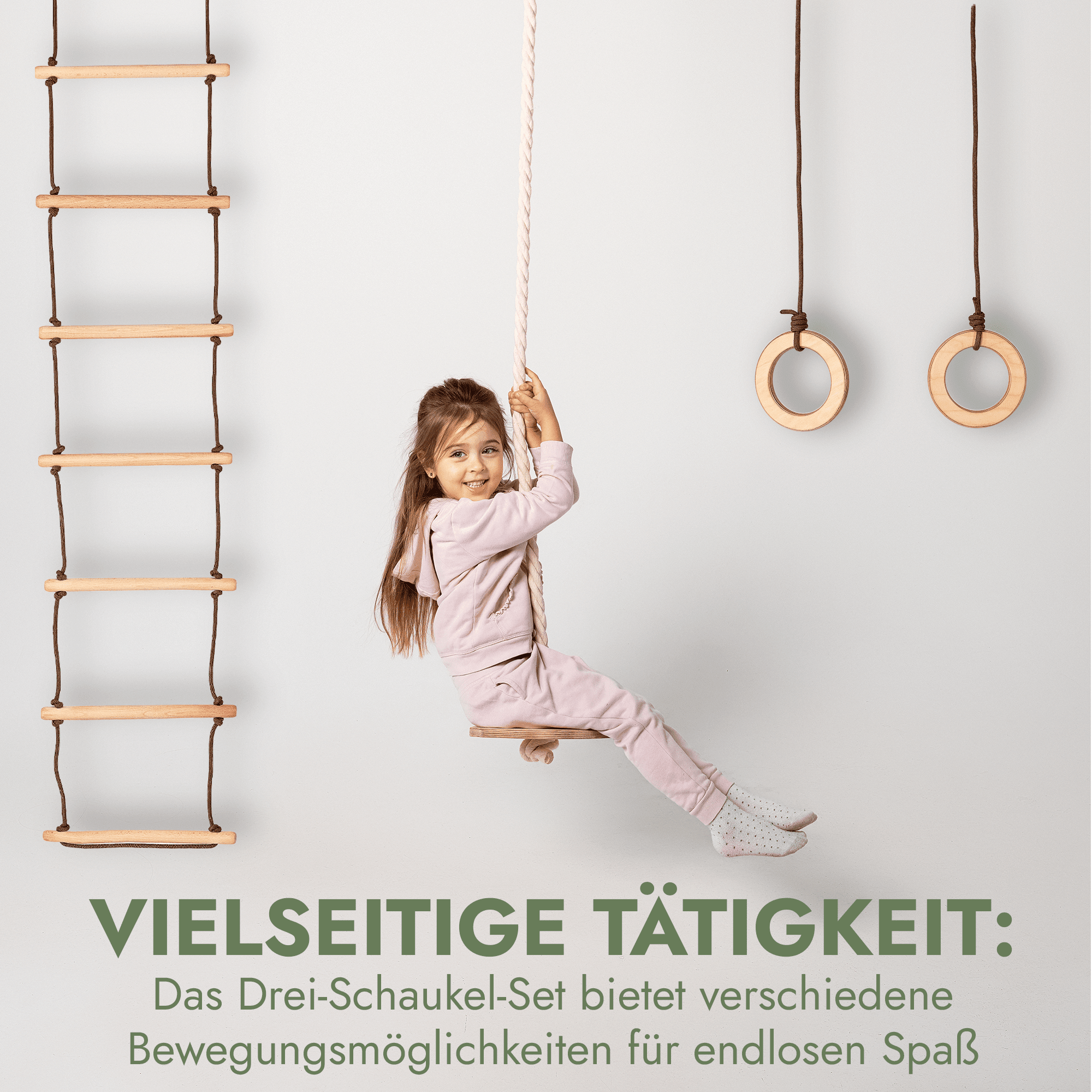 Set aus drei Schaukeln: Scheibe + Ringe + Strickleiter - myplayground