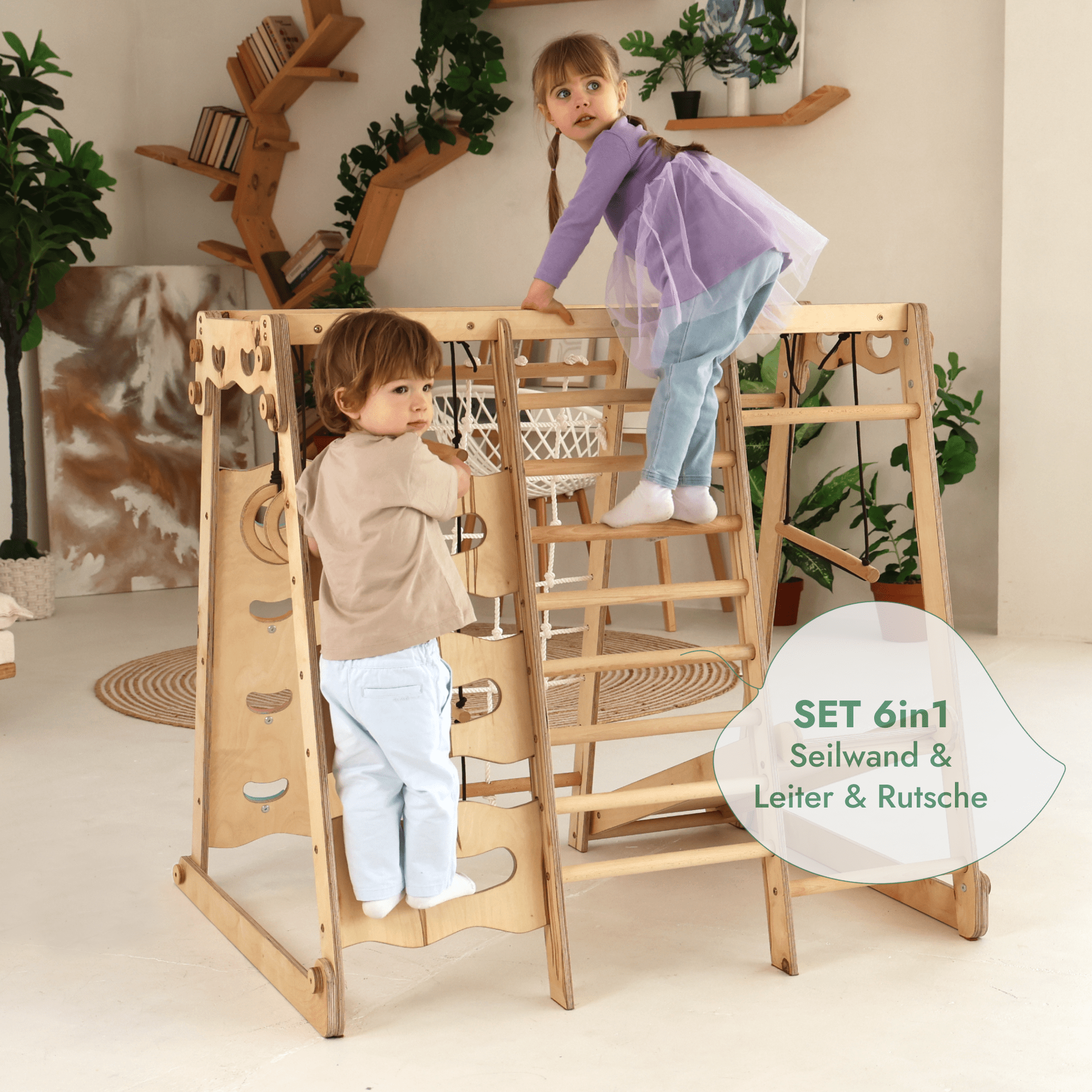 Indoor Wooden Playground For Kids 6 In 1 With Swing Slide Rope And Ladder Active Playset by Goodevas