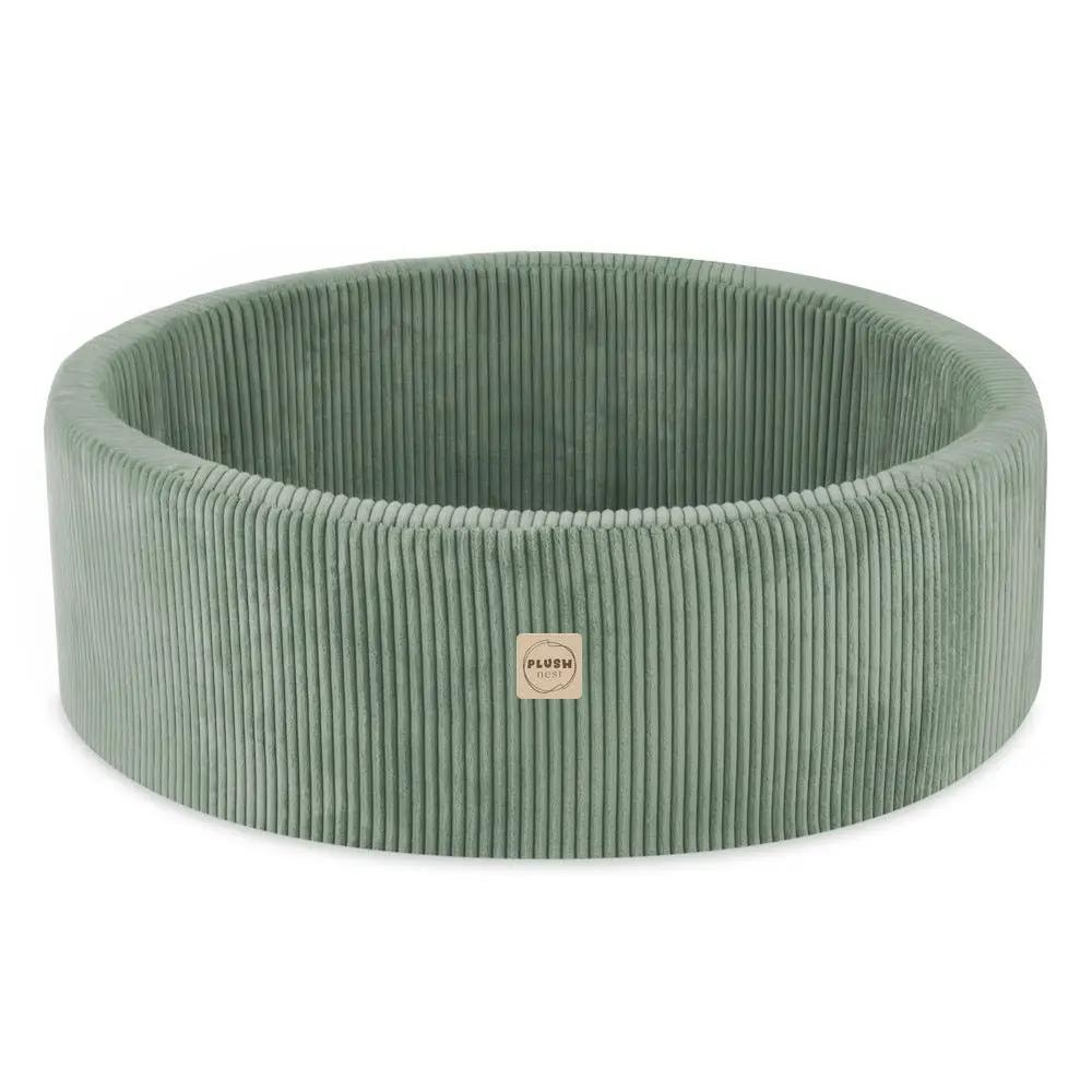Terrain de jeu Dry pool + triangle – Velours côtelé vert premium, aire de jeu (+200 balles : perle, menthe perle, argent) – Plush Nest by Misioo