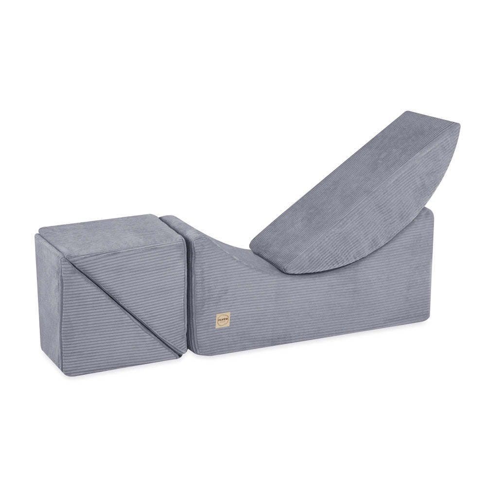 Chaise longue enfant inclinable 145x35x45 cm - velours côtelé gris, confortable – Plush Nest by Misioo