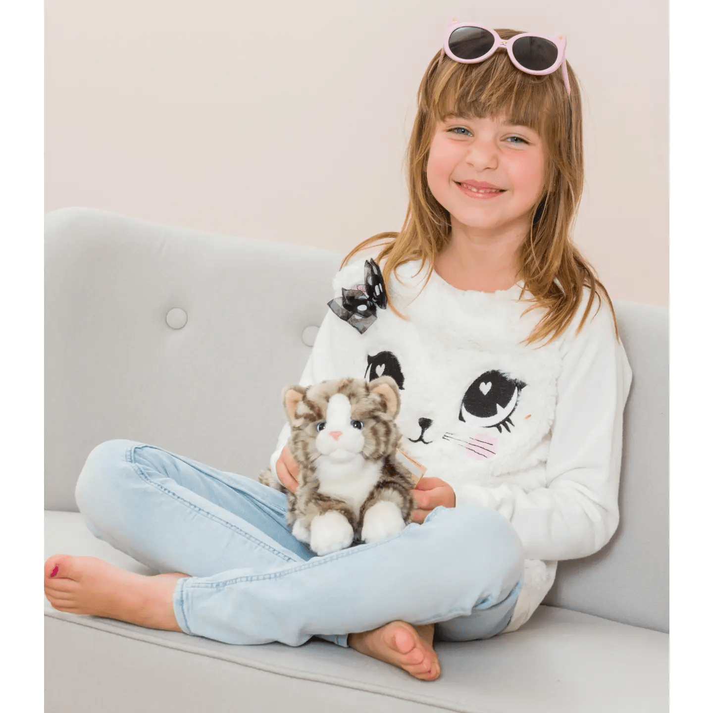 Chat couché gris 20 cm - peluche - peluche - Teddy Hermann - myplayground