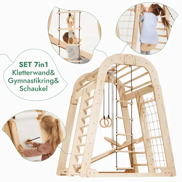 Montessori 8-In-1 Indoor Kids Playground Climber Set For Ages 3-8 With Slide Rings Net Ladder Chalkboard by Goodevas