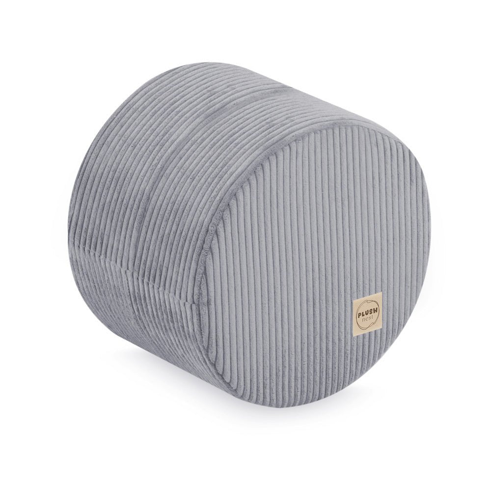 Pouf rond 40x30 cm - Velours côtelé gris premium, coussin de sol - Plush Nest - myplayground