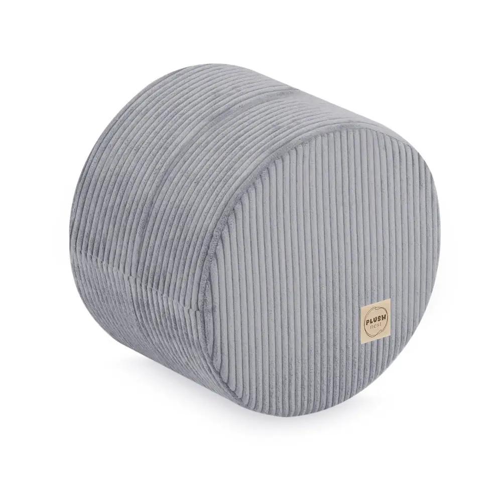 Pouf rond 40x30 cm - Velours côtelé gris premium, coussin de sol- Plush Nest by Misioo