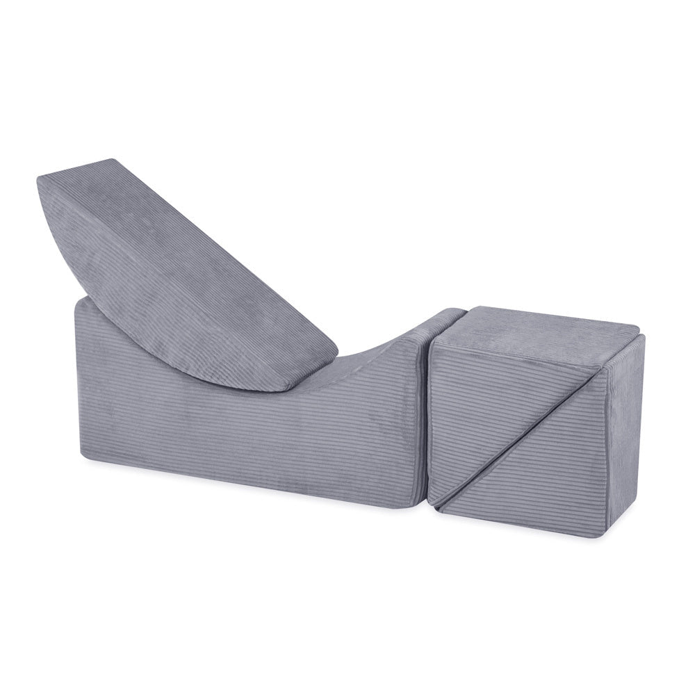 Chaise longue enfant inclinable 145x35x45 cm - velours côtelé gris, confortable – Plush Nest - myplayground