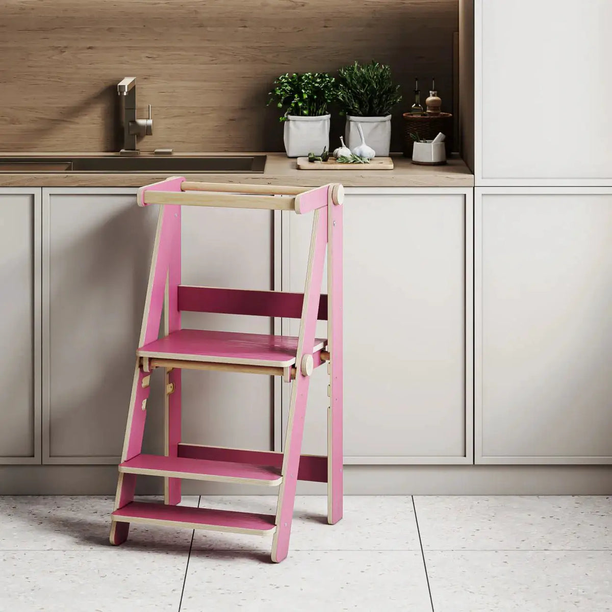 Tour d'observation montessori Pliable - bois brut (non verni), 18 à 24 mois -BusyKids by BusyKids
