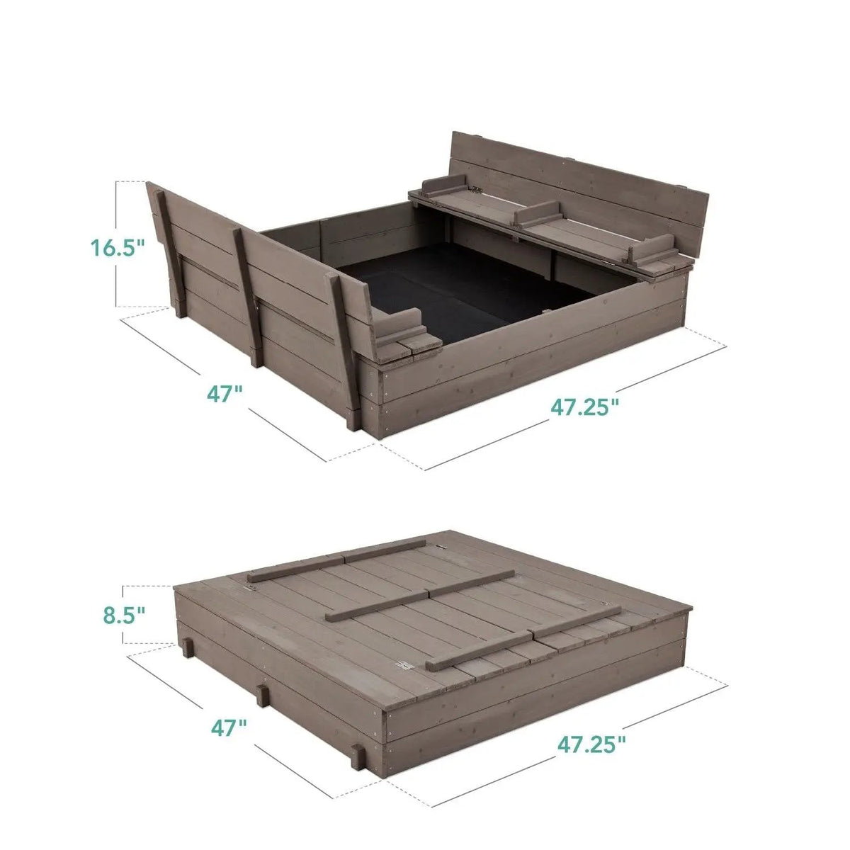 Sturdy Cedar Wood Kids Outdoor Sandbox with Benches in Grey Finish by FastFurnishings