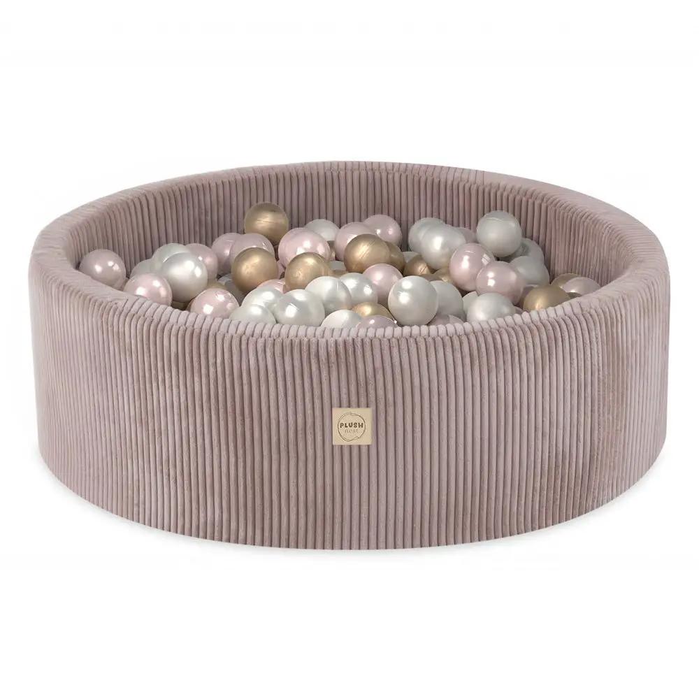 Piscine à balles - ronde 90x30 cm, velours côtelé beige (+ 200 boules perle, rose clair, or ) -Plush Nest- Misioo by Misioo