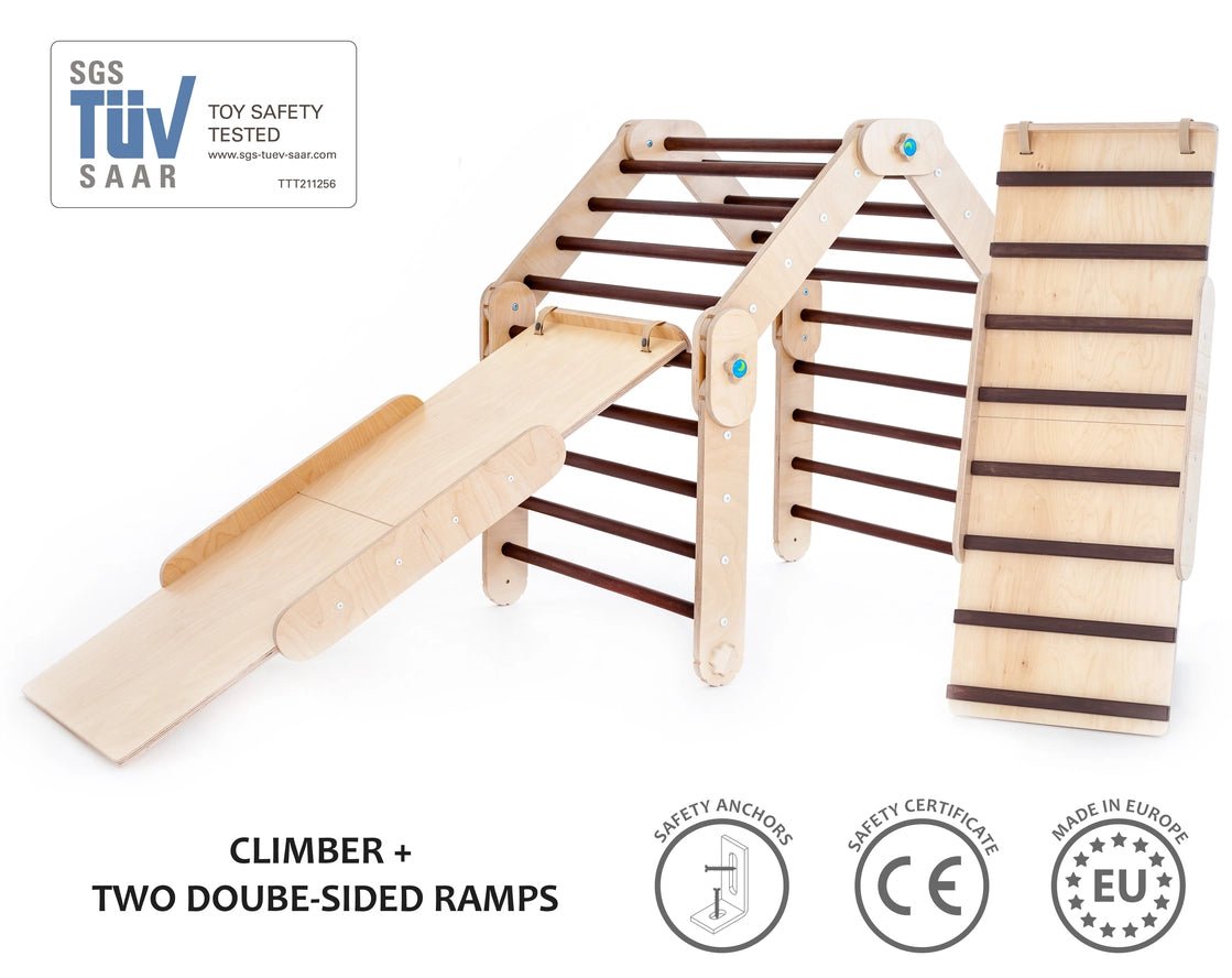 Set 3 en 1 Darkwood Pikler Avec Deux Rampes, Grimpeur Transformable - Happymoon - myplayground