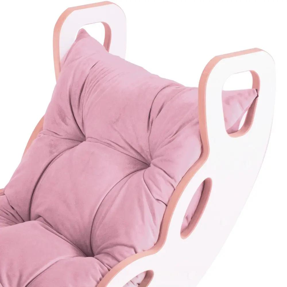 Bascule 4 en 1 - bois blanc, avec mur dâescalade, toboggan et coussin en velours rose, motricitĂ© - Plush nest by Misioo