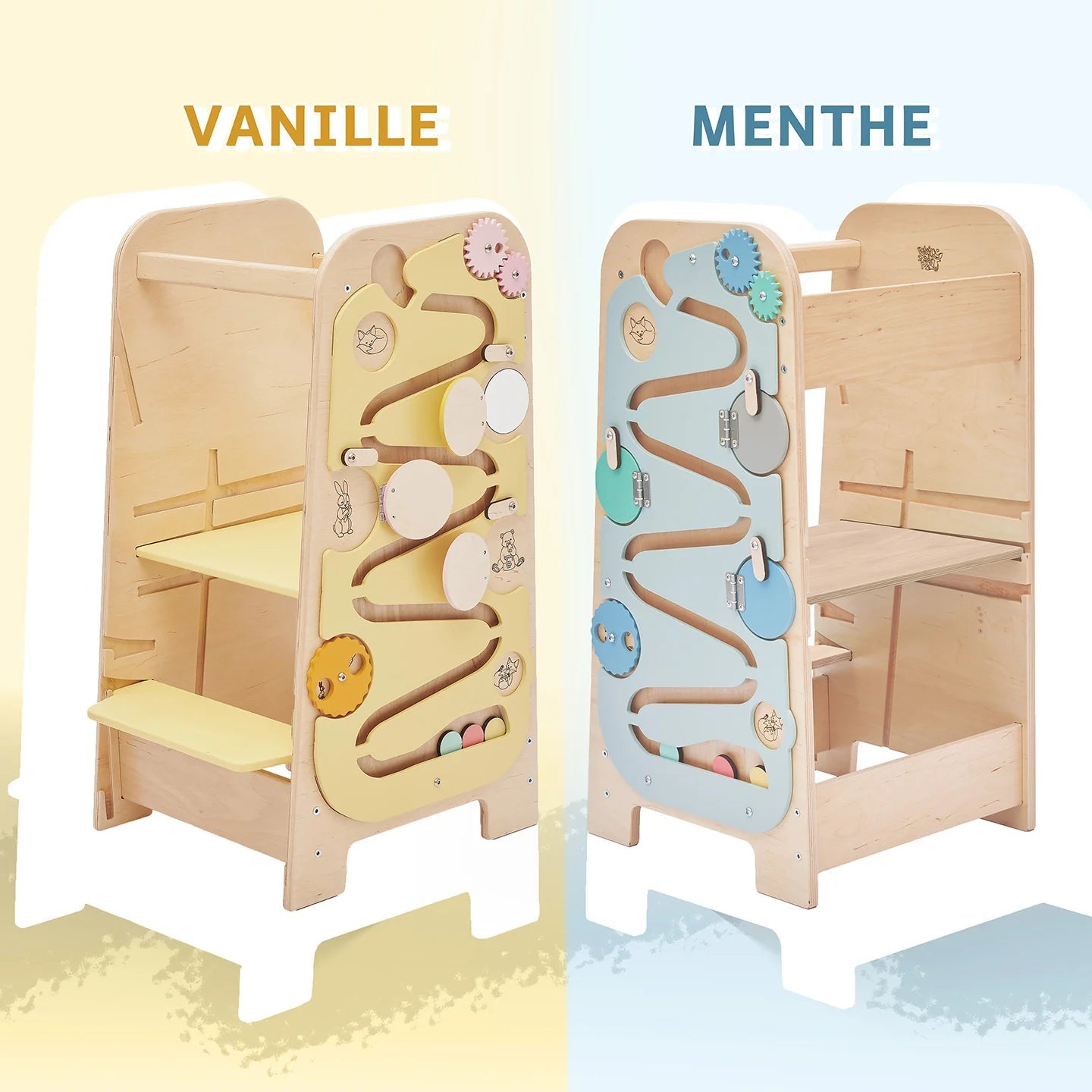 BusyKids - Tour d’Apprentissage Multifonctions 5 en 1 Menthe - Bois Brut (non verni) - 18 à 24 mois - myplayground