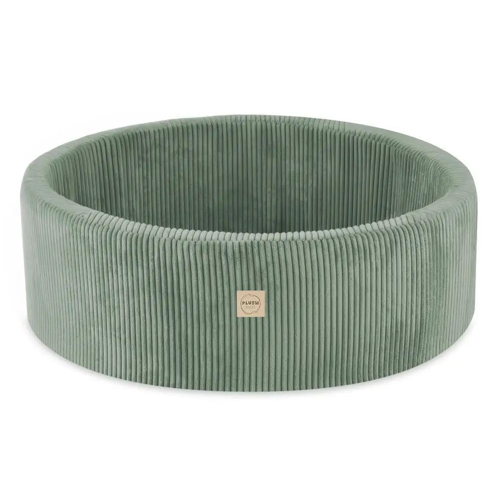 Piscine à balles - ronde 90x30 cm, verte, velours côtelé (+ 200 boules perle, perle menthe, or) -Plush Nest- Misioo by Misioo