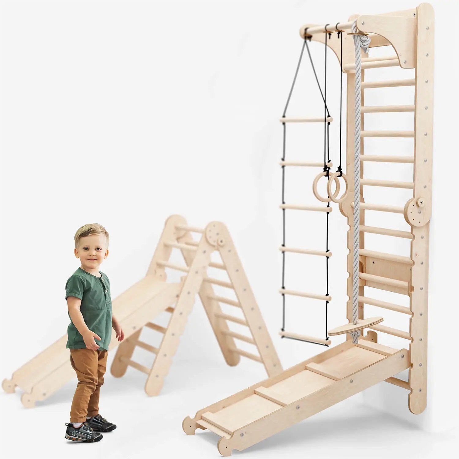 6 In 1 Indoor Climbing Wall Kit For Kids With Rings, Swing, Slide, Ladder And Bar For Balance And Coordination by Goodevas