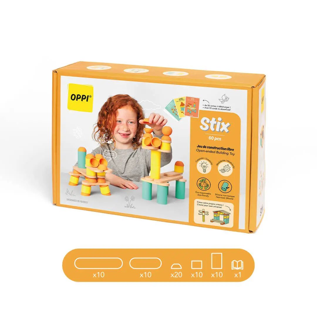Stix 60 pcs - Jouet éducatif en bois de construction by OPPI