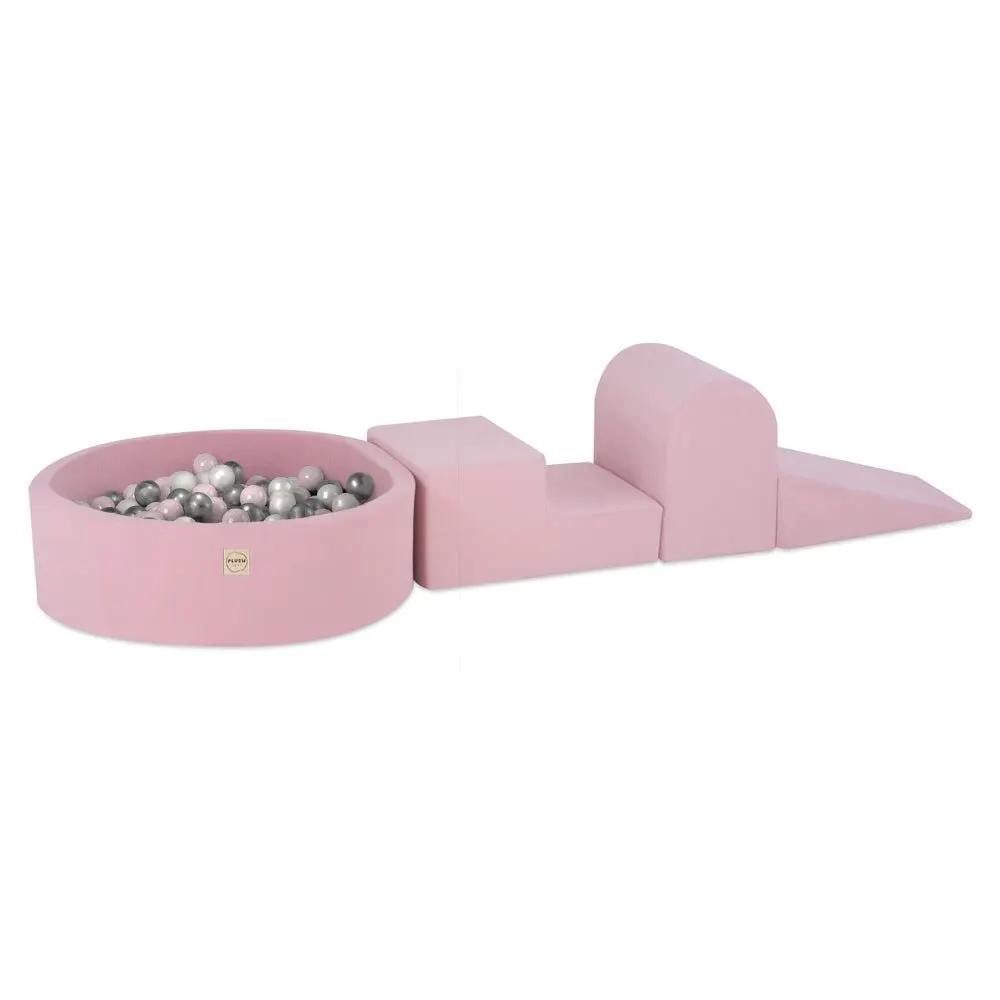 Terrain de jeu 3 éléments + dry pool 90x30 – rose smart (+200 balles : perle, argent, perle rose clair), aire de jeux – Plush Nest by Misioo