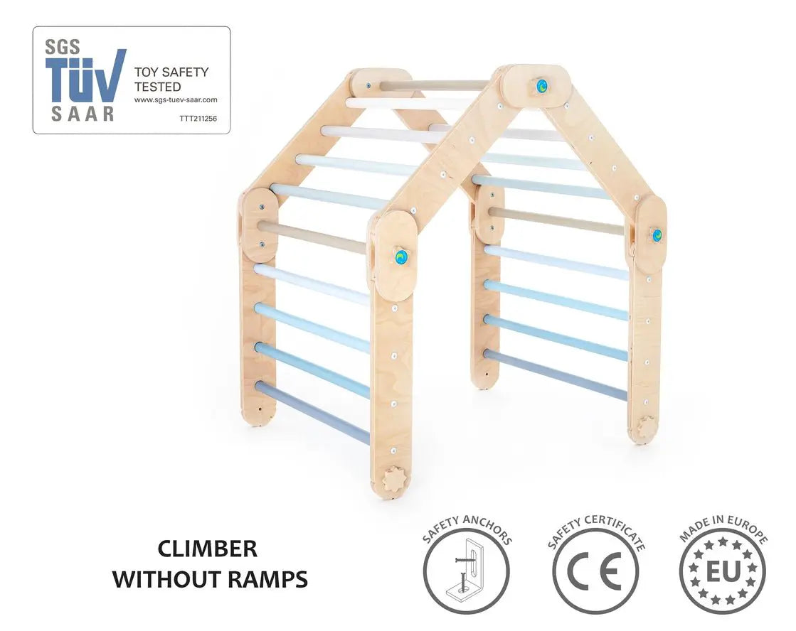 Grimpeur Transformable Bleu, Triangle Pikler Modifiable - Jeu de Motricité Enfant - Happymoon by HappyMoon