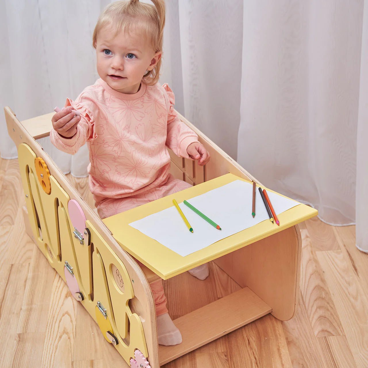 Tour d’Apprentissage Multifonctions 5 en 1 - vanille, bois brut (non verni), 18 à 24 mois - BusyKids - by BusyKids