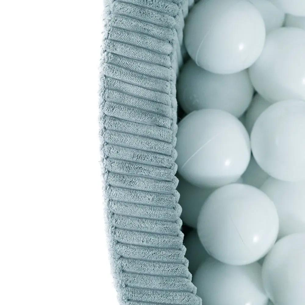 Piscine à balles - ronde 90x30 cm, velours côtelé prenium (+ 200 boules perle, perle menthe, argent) -Plush Nest- Misioo by Misioo