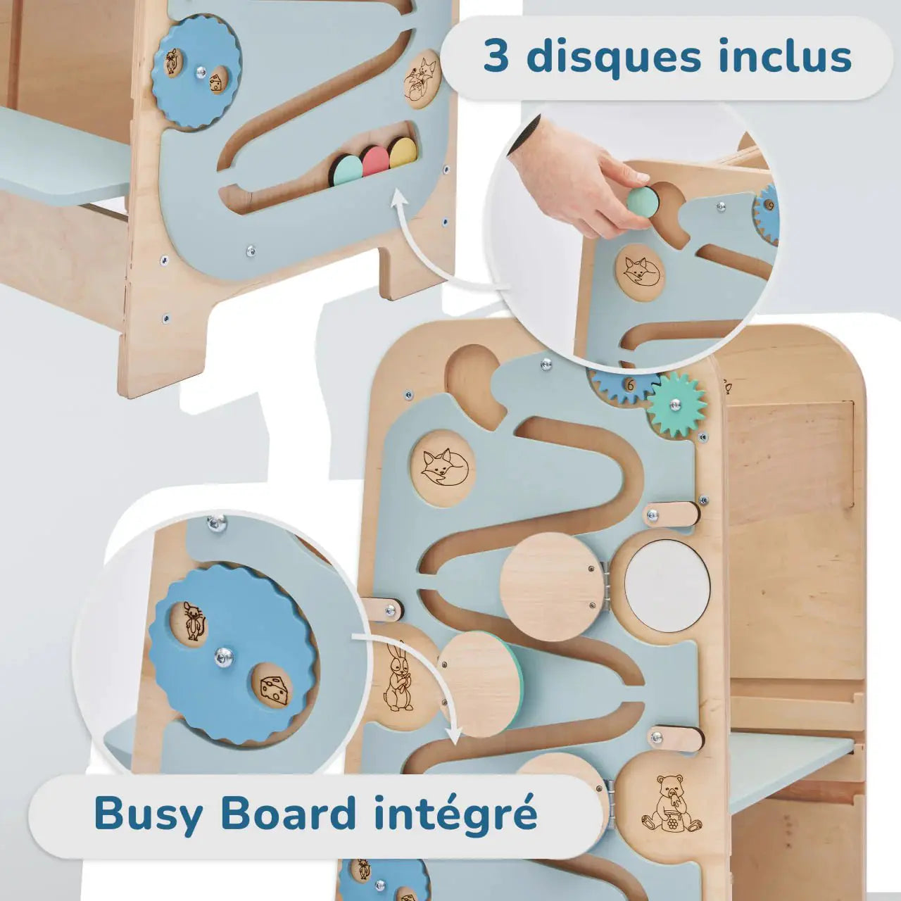 Tour d’Apprentissage Multifonctions 5 en 1 - vanille, bois brut (non verni), 18 à 24 mois - BusyKids - by BusyKids