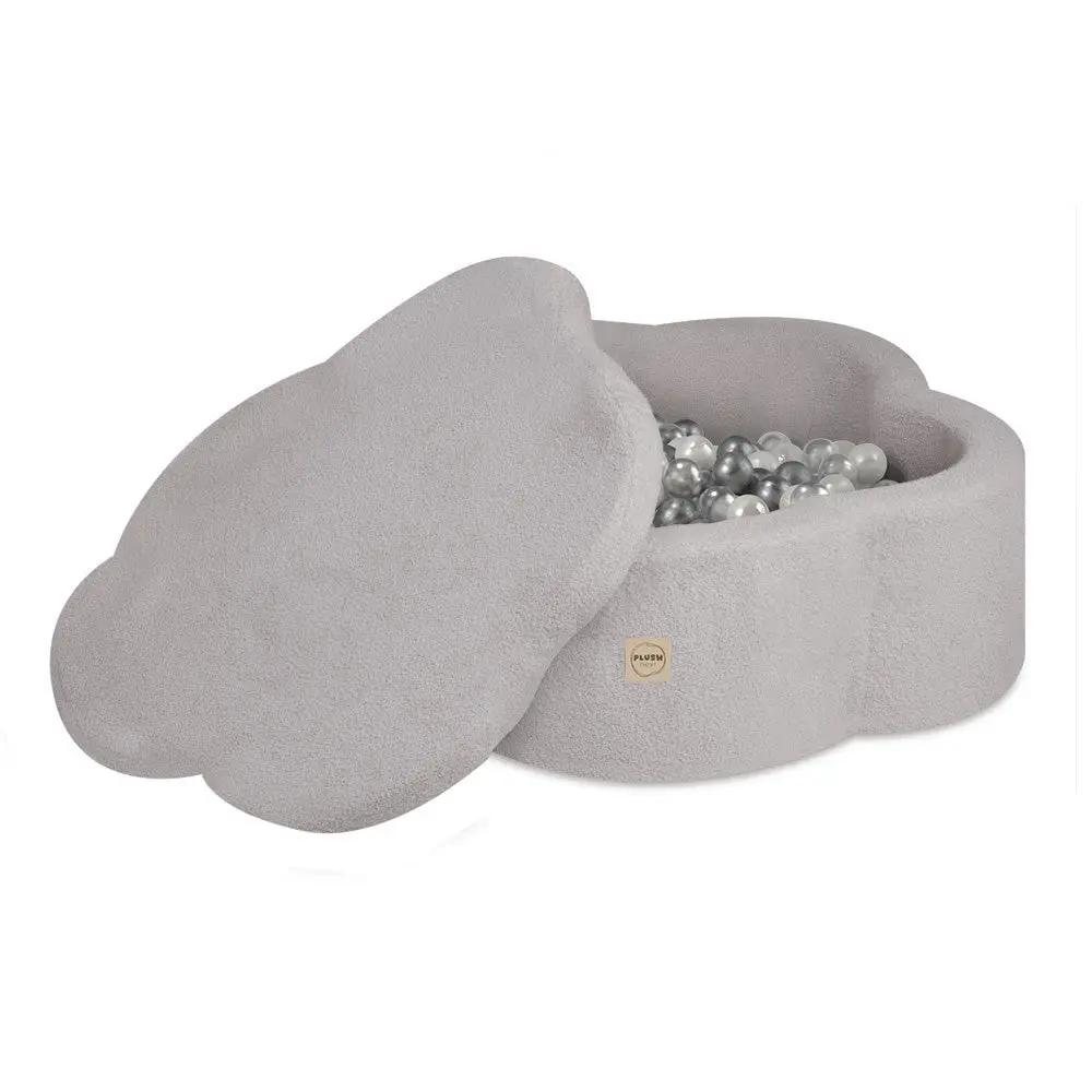 Piscine à balles avec tapis, 95x30 cm, agneau gris, Floral Fun Zone (+ 200 boules argent, perle, transparentes) -Plush Nest - Misioo by Misioo