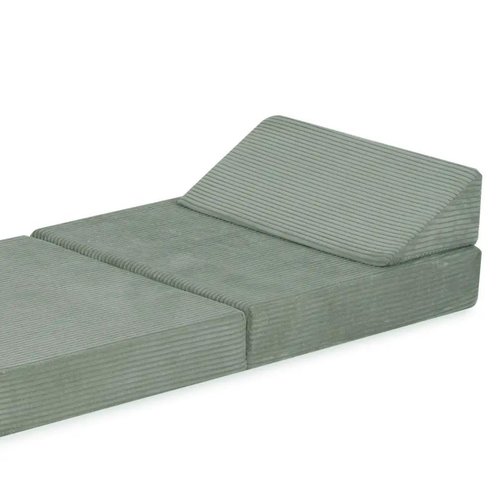 Matelas Foldie large avec appui-tête - Velours côtelé vert premium - Plush Nest by Misioo