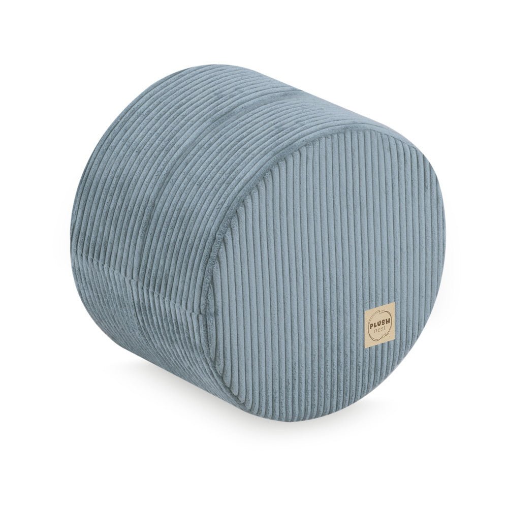 Pouf rond 40x30 cm - Velours côtelé bleu premium, coussin de sol- Plush Nest by Misioo